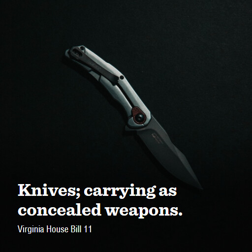 HB 11 Virginia House (2024) Knives; carrying as concealed weapons. Bill Sponsor