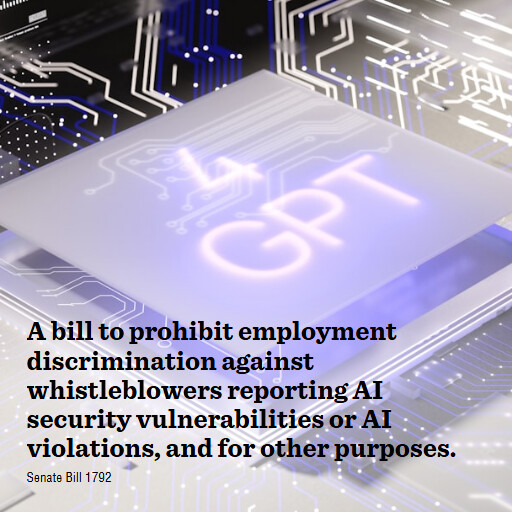 S.1792 119 A bill to prohibit employment discrimination against whistleblowers reporting AI security