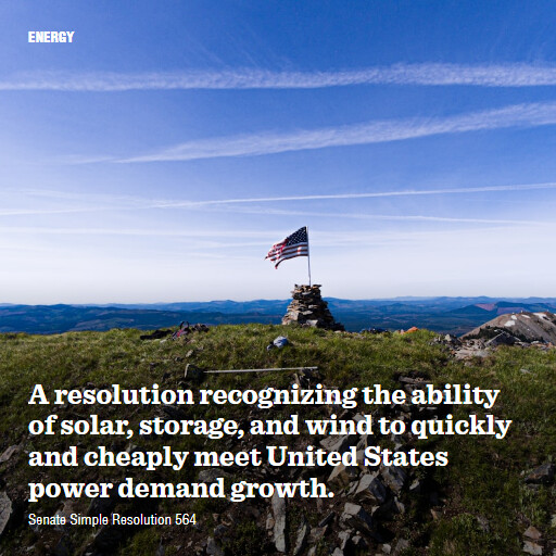 S.Res.564 119 A resolution recognizing the ability of solar storage and wind to quickly and cheaply meet