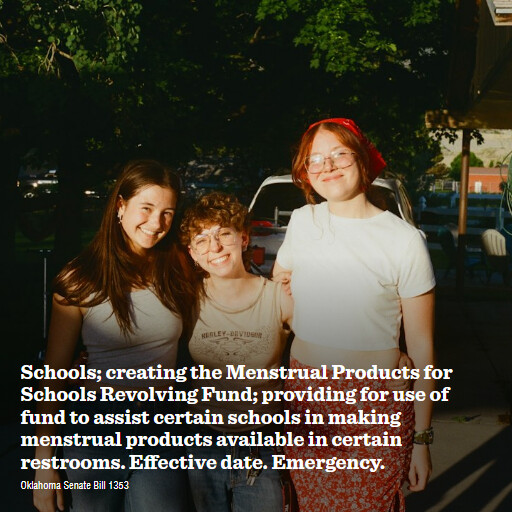 OK SB1353 2026 Schools creating the Menstrual Products for Schools Revolving Fund providing for use of fu